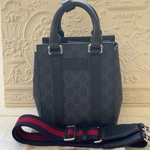 Gucci Unisex Convertible Web Open Mini Tote GG Coated Canvas in black